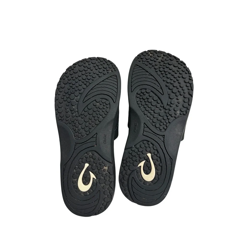 OluKai Nalu Slide Mens Black Sandals Size 9 Adjustable Strap Flip Flop